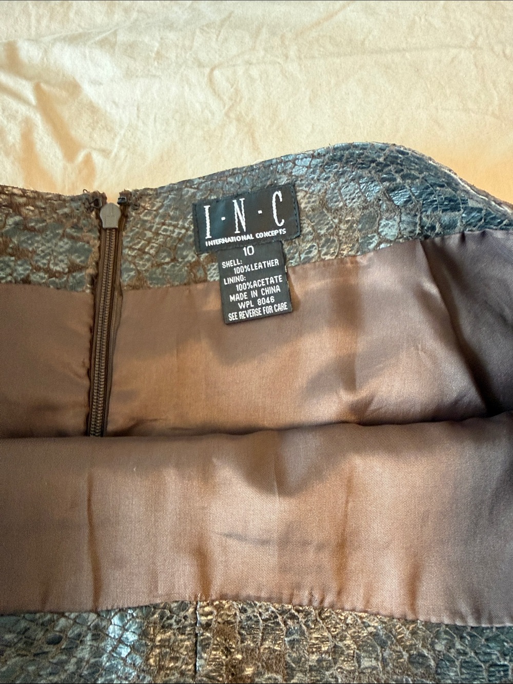 Natural Leather Snakeskin Embossed A-Line Skirt in Brown - Picture 3 of 4